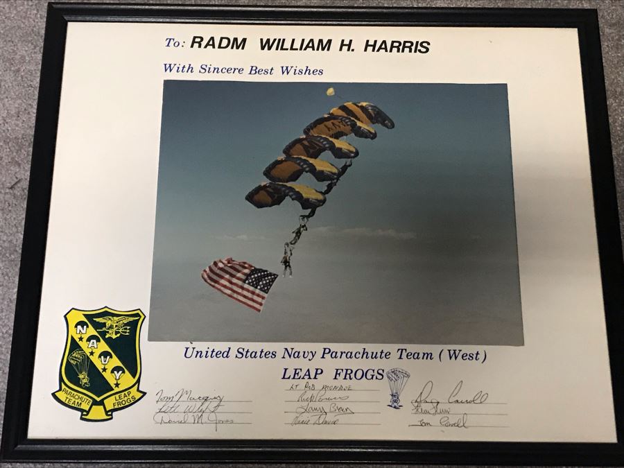 Signed United States Navy Parachute Team (West) Leap Frogs Photograph Personalized To RADM William H. Harris 17' X 21' [Photo 1]