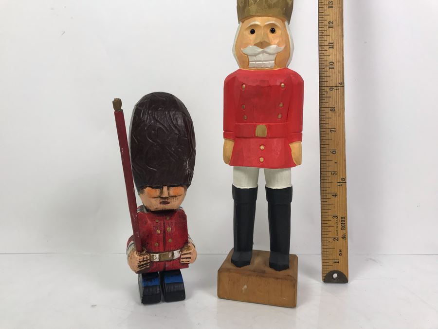 Pair Of Carved Wooden Figurines Dolls One Made In Spain [Photo 2]