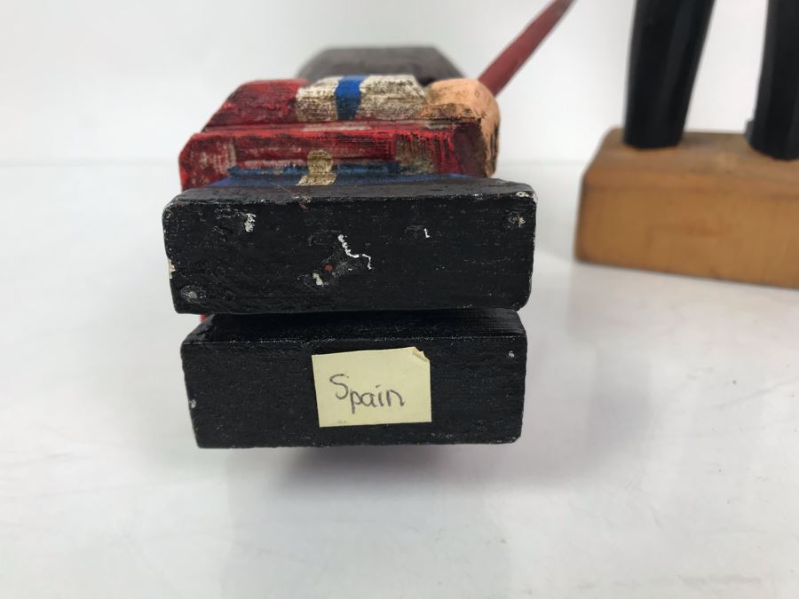 Pair Of Carved Wooden Figurines Dolls One Made In Spain [Photo 10]