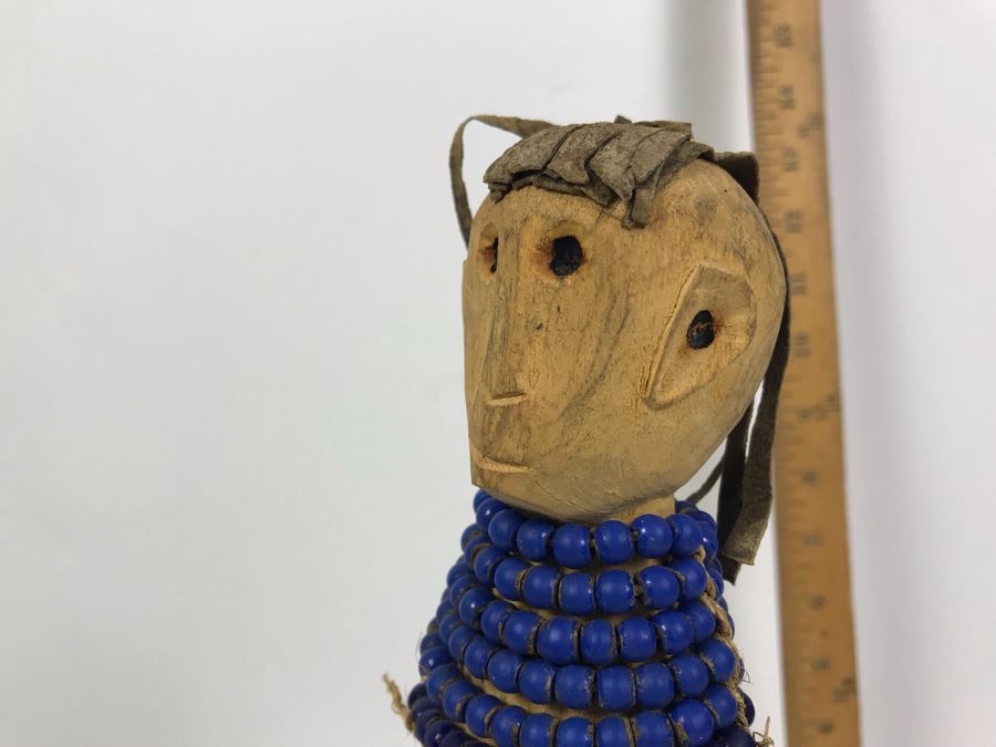 Vintage Carved Wooden Doll With Beaded Outfit 12'H [Photo 2]