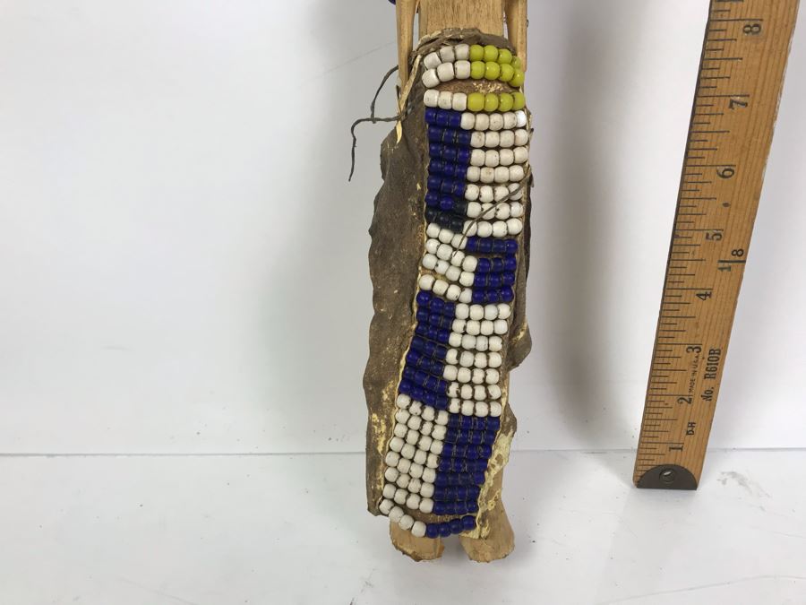 Vintage Carved Wooden Doll With Beaded Outfit 12'H [Photo 11]