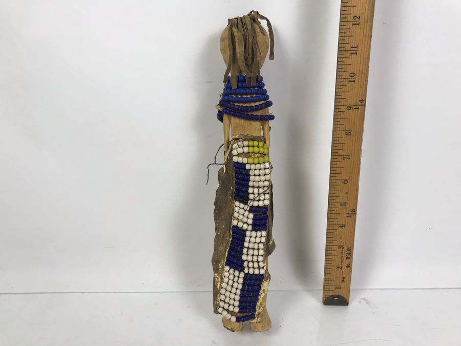 Vintage Carved Wooden Doll With Beaded Outfit 12'H [Photo 8]