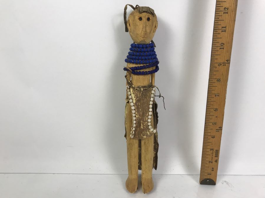 Vintage Carved Wooden Doll With Beaded Outfit 12'H [Photo 3]