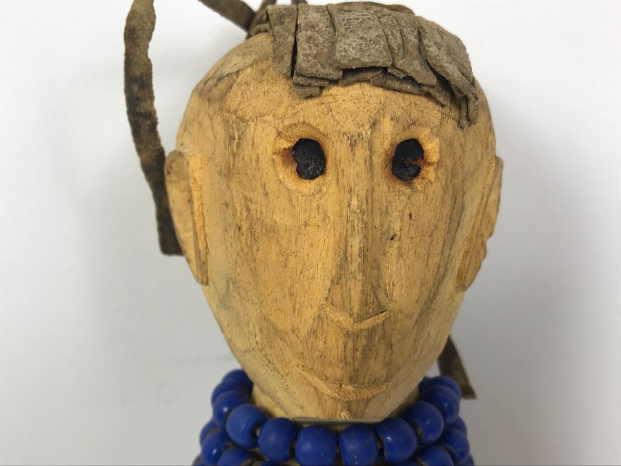 Vintage Carved Wooden Doll With Beaded Outfit 12'H [Photo 5]