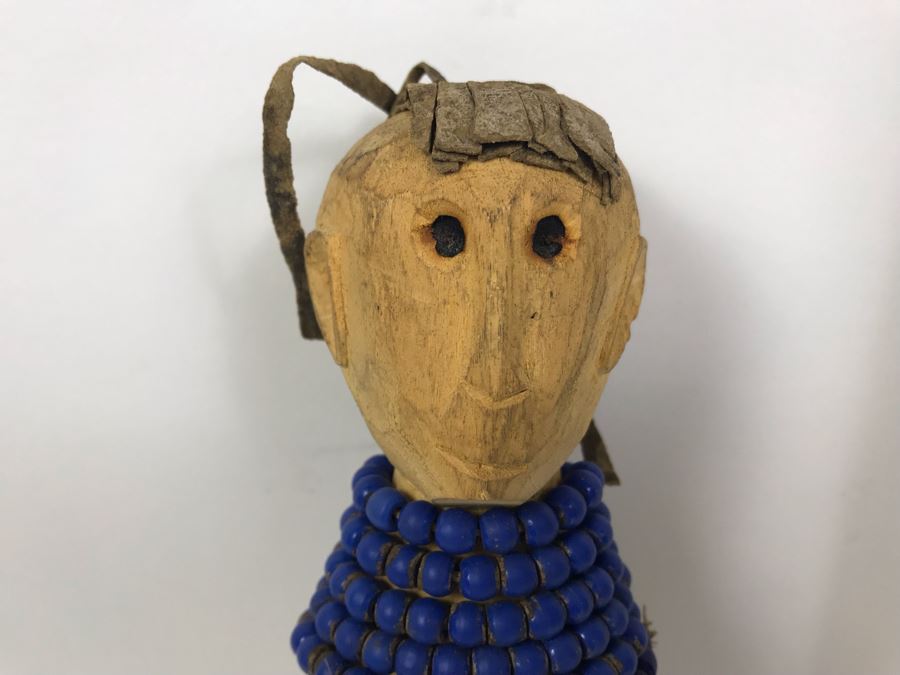 Vintage Carved Wooden Doll With Beaded Outfit 12'H [Photo 4]