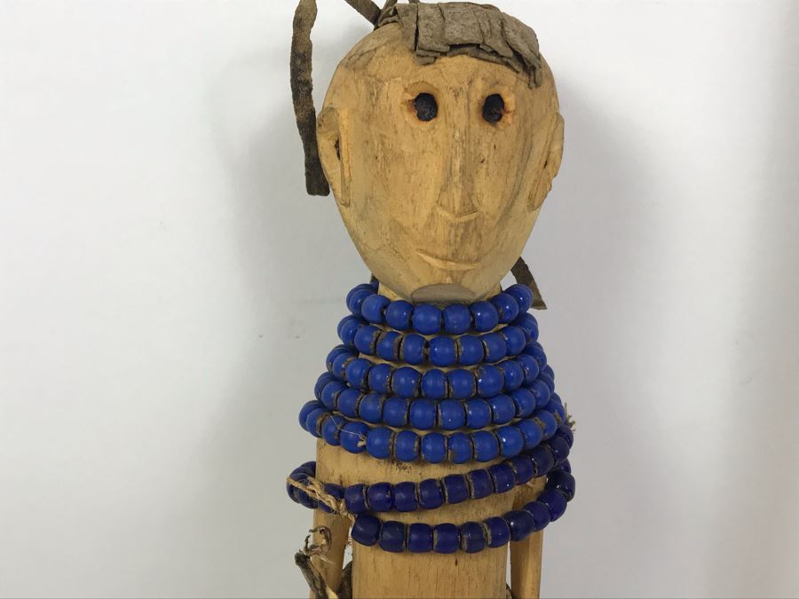 Vintage Carved Wooden Doll With Beaded Outfit 12'H [Photo 6]