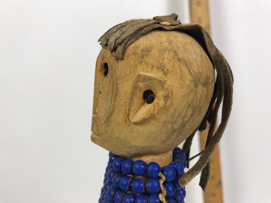 Vintage Carved Wooden Doll With Beaded Outfit 12'H [Photo 16]
