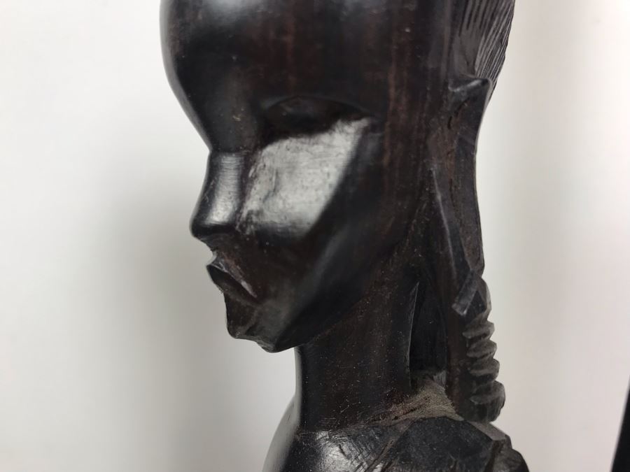 Pair Of Tall Genuine Ebony Hand Carved In Tanzania Nat 15'H [Photo 8]