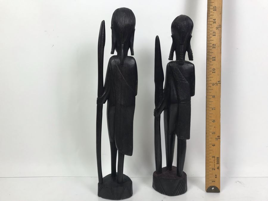 Pair Of Tall Genuine Ebony Hand Carved In Tanzania Nat 15'H [Photo 12]