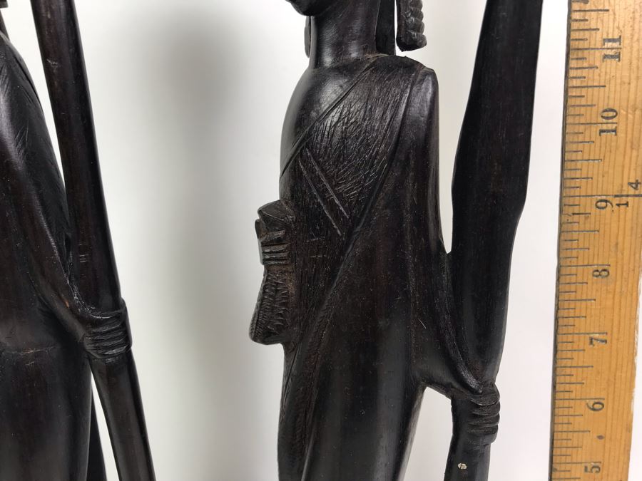 Pair Of Tall Genuine Ebony Hand Carved In Tanzania Nat 15'H [Photo 9]