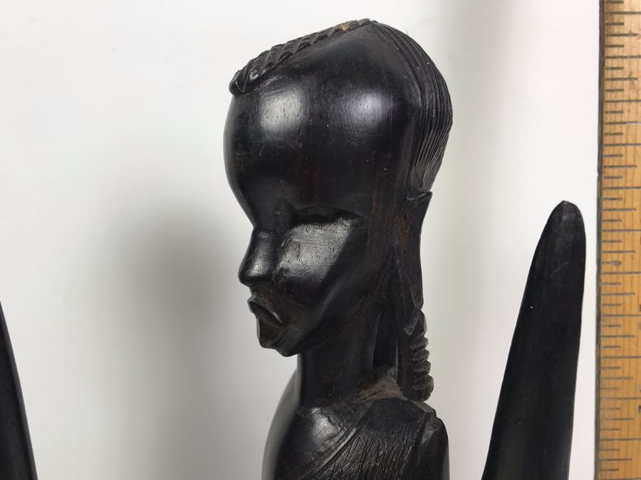 Pair Of Tall Genuine Ebony Hand Carved In Tanzania Nat 15'H [Photo 7]