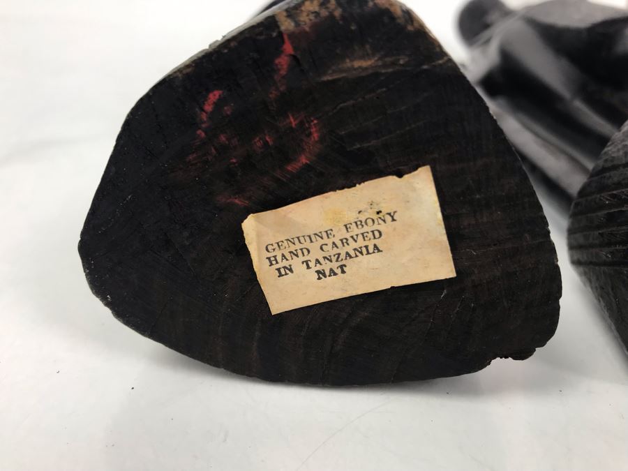 Pair Of Tall Genuine Ebony Hand Carved In Tanzania Nat 15'H [Photo 2]