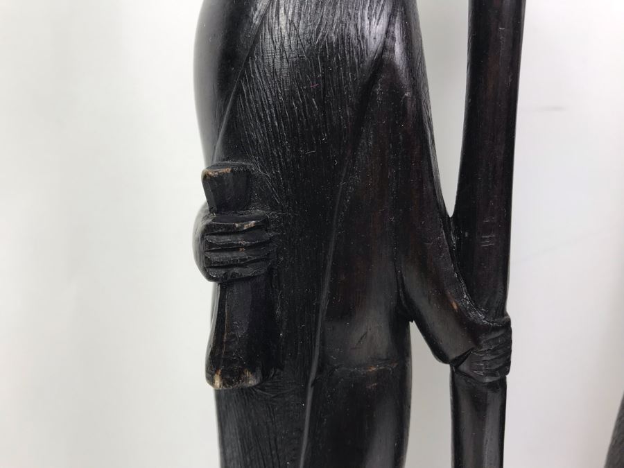 Pair Of Tall Genuine Ebony Hand Carved In Tanzania Nat 15'H [Photo 6]