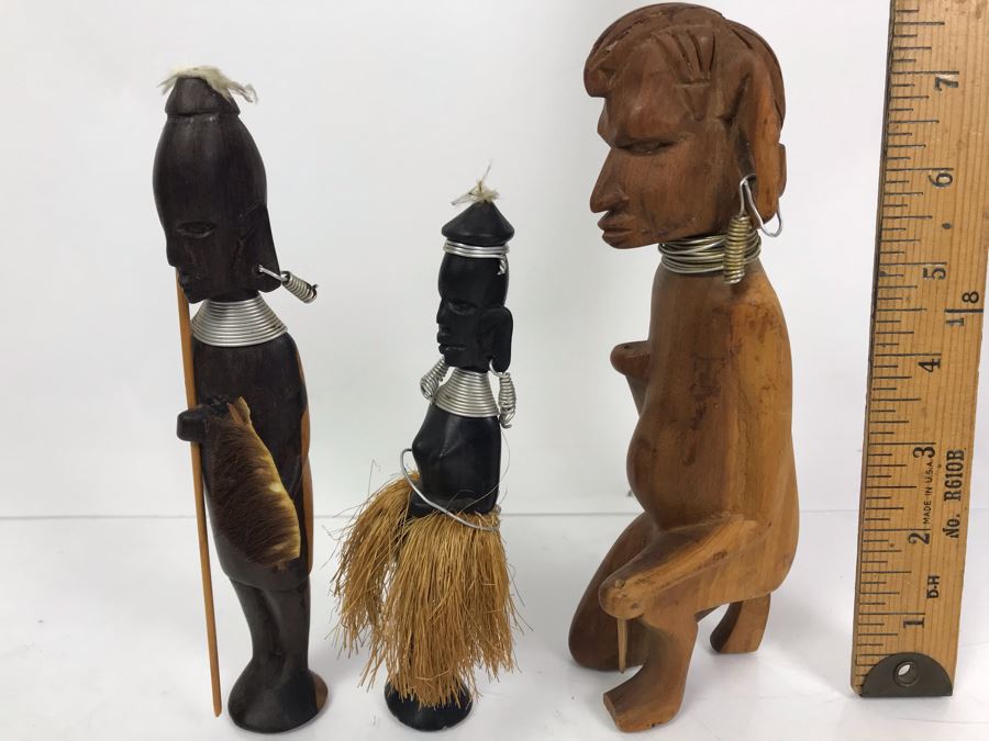 Set Of (3) Hand Carved Figures Dolls Africa?