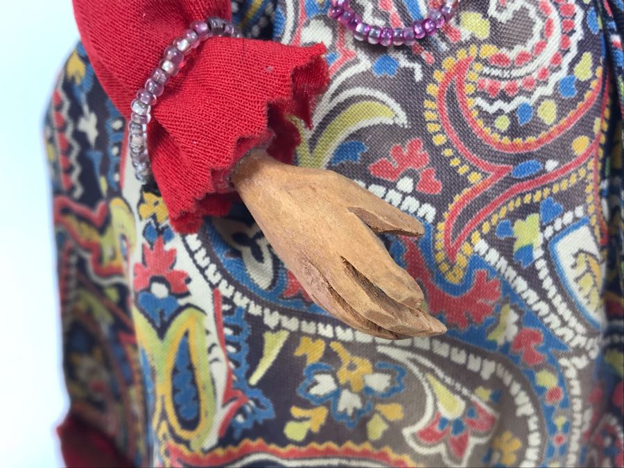 Vintage Signed Gipsy Carved Wooden Doll From Artist Carolyn John, Vintage Wooden Doll From The Amazon And Hand Painted Figurine From India [Photo 13]