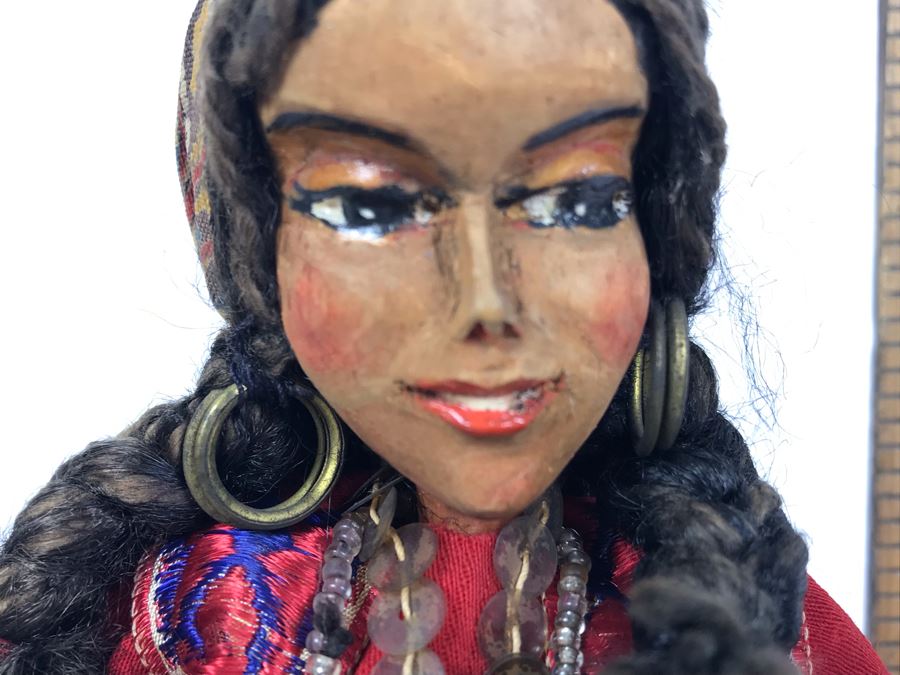 Vintage Signed Gipsy Carved Wooden Doll From Artist Carolyn John, Vintage Wooden Doll From The Amazon And Hand Painted Figurine From India [Photo 10]