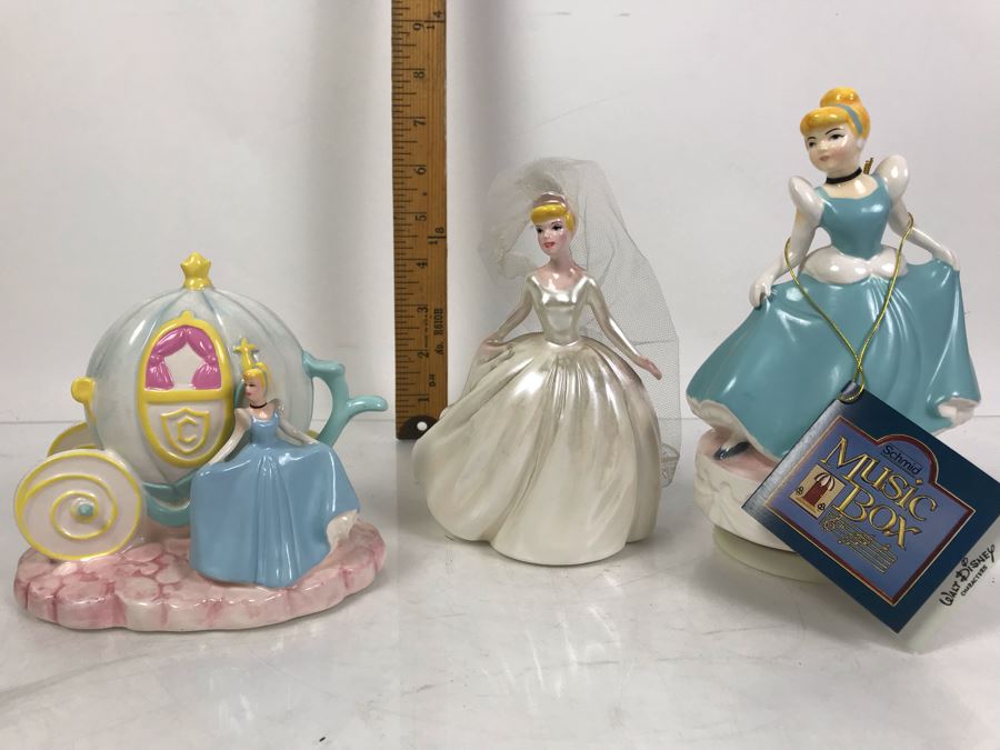 (4) Hand Painted Cinderella Schmid Walt Disney Figurines - One Is A Music Box [Photo 3]