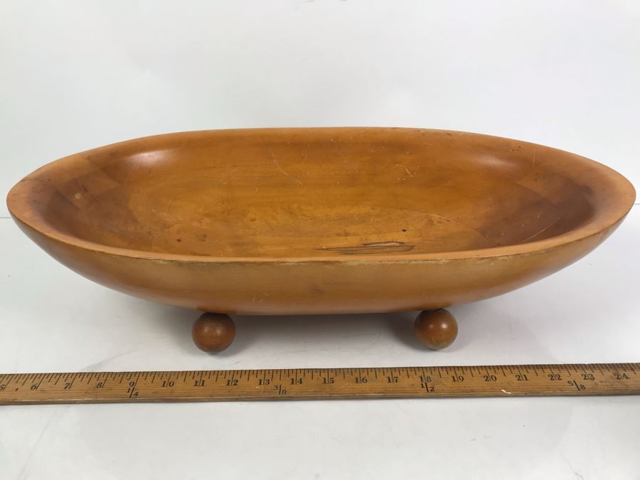 Large Footed Wooden Bowl 21'W X 11'W X 5'H