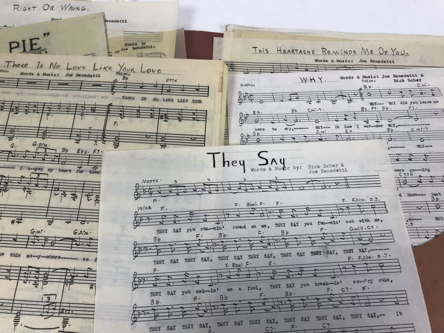 Dozens Of Vintage 1950's & 60's HANDWRITTEN Copyrighted Songs Words & Music Sheet Music By Dick Sher, Joe Benedetti, Adele Rich, Quint Benedetti, Kenneth Devore, Roger Karshner - See Photos [Photo 39]