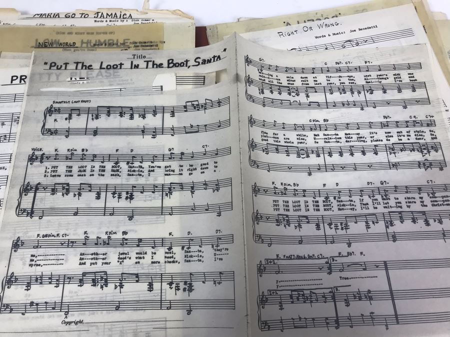 Dozens Of Vintage 1950's & 60's HANDWRITTEN Copyrighted Songs Words & Music Sheet Music By Dick Sher, Joe Benedetti, Adele Rich, Quint Benedetti, Kenneth Devore, Roger Karshner - See Photos [Photo 33]