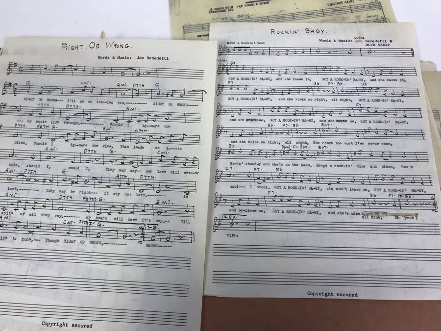 Dozens Of Vintage 1950's & 60's HANDWRITTEN Copyrighted Songs Words & Music Sheet Music By Dick Sher, Joe Benedetti, Adele Rich, Quint Benedetti, Kenneth Devore, Roger Karshner - See Photos [Photo 34]