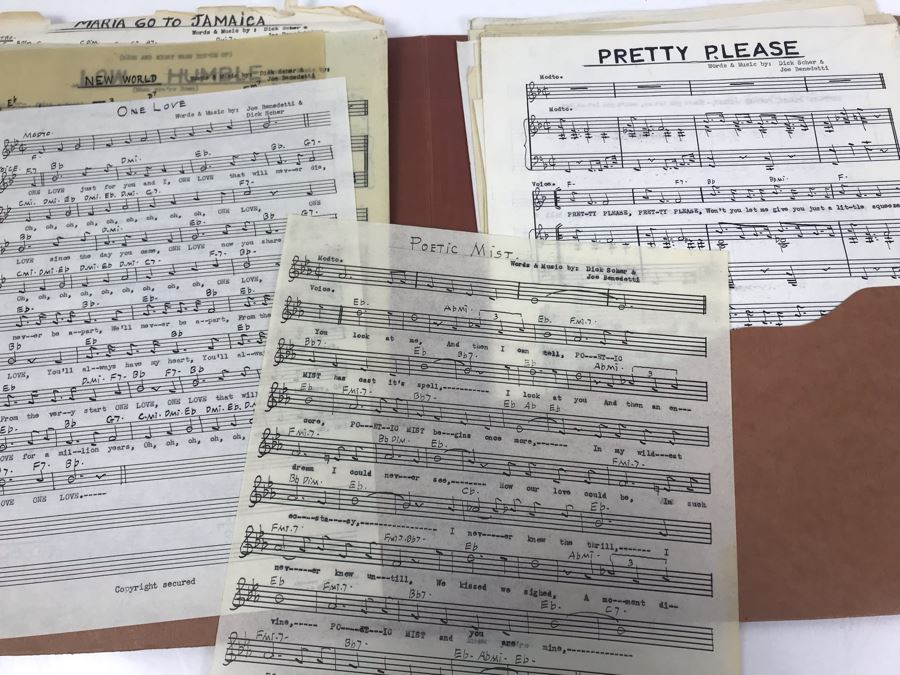Dozens Of Vintage 1950's & 60's HANDWRITTEN Copyrighted Songs Words & Music Sheet Music By Dick Sher, Joe Benedetti, Adele Rich, Quint Benedetti, Kenneth Devore, Roger Karshner - See Photos [Photo 32]