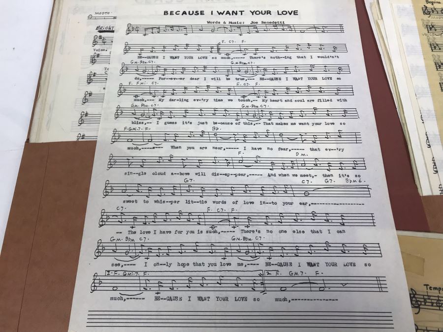 Dozens Of Vintage 1950's & 60's HANDWRITTEN Copyrighted Songs Words & Music Sheet Music By Dick Sher, Joe Benedetti, Adele Rich, Quint Benedetti, Kenneth Devore, Roger Karshner - See Photos [Photo 23]