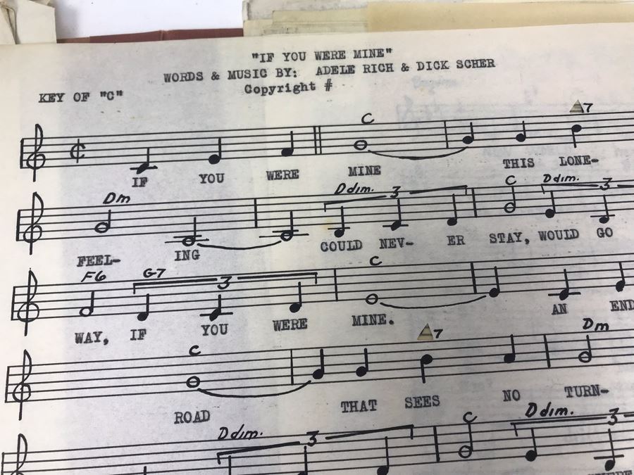 Dozens Of Vintage 1950's & 60's HANDWRITTEN Copyrighted Songs Words & Music Sheet Music By Dick Sher, Joe Benedetti, Adele Rich, Quint Benedetti, Kenneth Devore, Roger Karshner - See Photos [Photo 8]