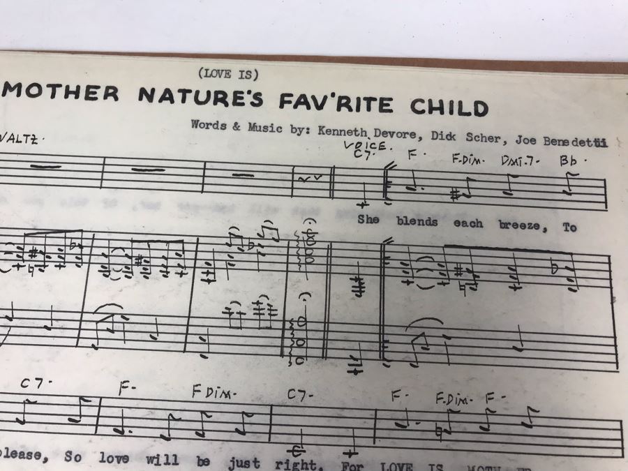 Dozens Of Vintage 1950's & 60's HANDWRITTEN Copyrighted Songs Words & Music Sheet Music By Dick Sher, Joe Benedetti, Adele Rich, Quint Benedetti, Kenneth Devore, Roger Karshner - See Photos [Photo 13]