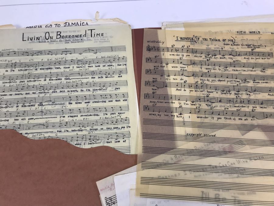 Dozens Of Vintage 1950's & 60's HANDWRITTEN Copyrighted Songs Words & Music Sheet Music By Dick Sher, Joe Benedetti, Adele Rich, Quint Benedetti, Kenneth Devore, Roger Karshner - See Photos [Photo 9]