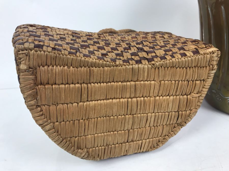 Vintage Woven Basket And Hammered Copper And Brass Vessel 12'H [Photo 8]