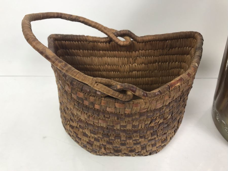 Vintage Woven Basket And Hammered Copper And Brass Vessel 12'H [Photo 6]