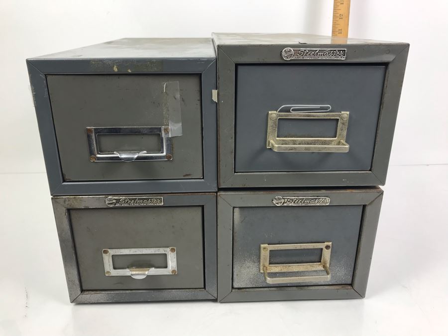 (4) Long Steelmaster Card Catalog Filing Cabinets Filled With Cards Cataloging Science Fiction Authors And Their Books Catalog - See Photos [Photo 2]