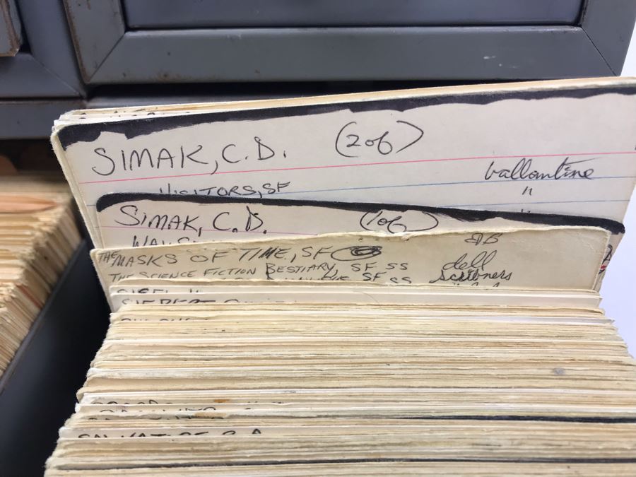 (4) Long Steelmaster Card Catalog Filing Cabinets Filled With Cards Cataloging Science Fiction Authors And Their Books Catalog - See Photos [Photo 8]