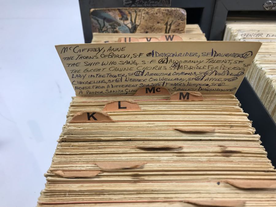 (4) Long Steelmaster Card Catalog Filing Cabinets Filled With Cards Cataloging Science Fiction Authors And Their Books Catalog - See Photos [Photo 7]
