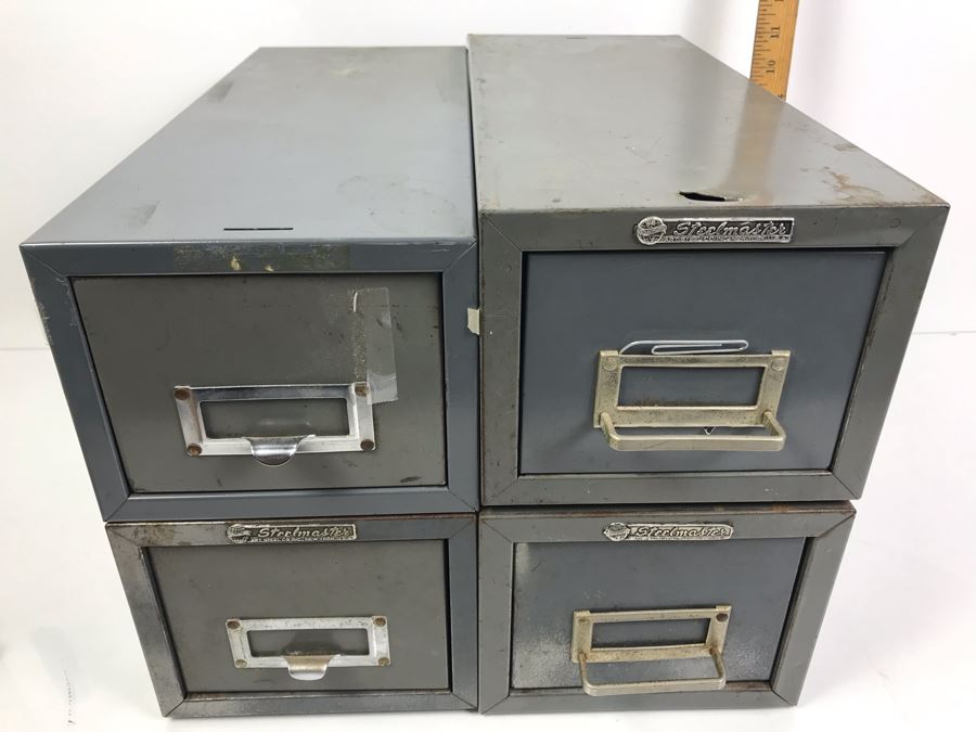 (4) Long Steelmaster Card Catalog Filing Cabinets Filled With Cards Cataloging Science Fiction Authors And Their Books Catalog - See Photos [Photo 3]
