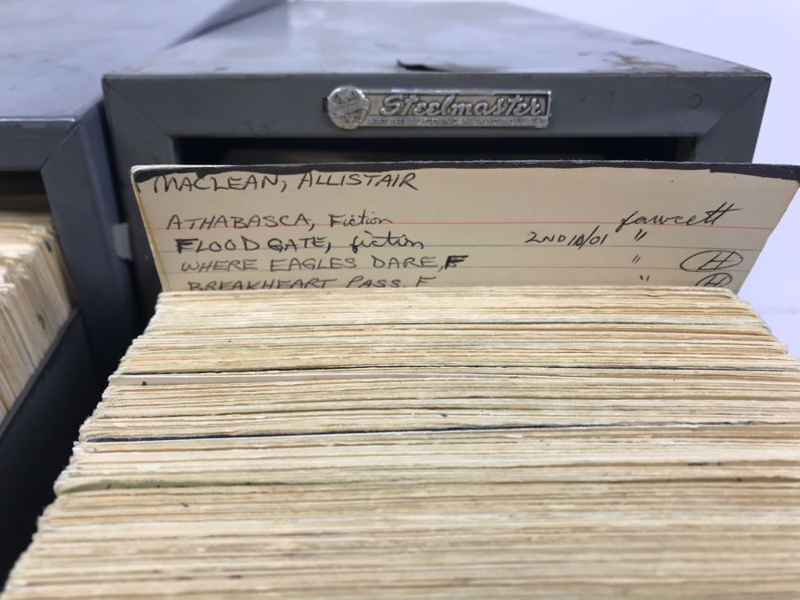 (4) Long Steelmaster Card Catalog Filing Cabinets Filled With Cards Cataloging Science Fiction Authors And Their Books Catalog - See Photos [Photo 6]