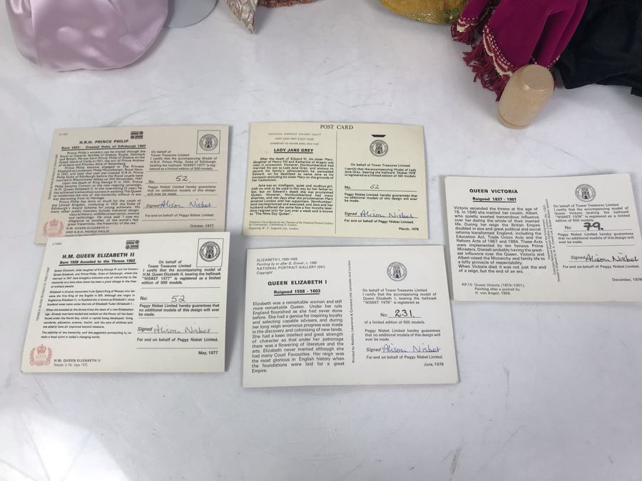 Vintage 1970's Limited Edition Peggy Nisbet Dolls With Certificates Of Authenticity: Queen Elizabet I, Queen Victoria, H.R.H. Prince Philip, H.M. Queen Elizabeth II And Lade Jane Grey All Signed By Alison Nisbet On Cert [Photo 24]