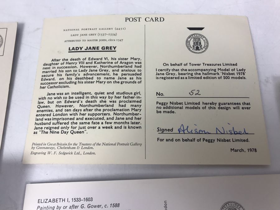 Vintage 1970's Limited Edition Peggy Nisbet Dolls With Certificates Of Authenticity: Queen Elizabet I, Queen Victoria, H.R.H. Prince Philip, H.M. Queen Elizabeth II And Lade Jane Grey All Signed By Alison Nisbet On Cert [Photo 25]