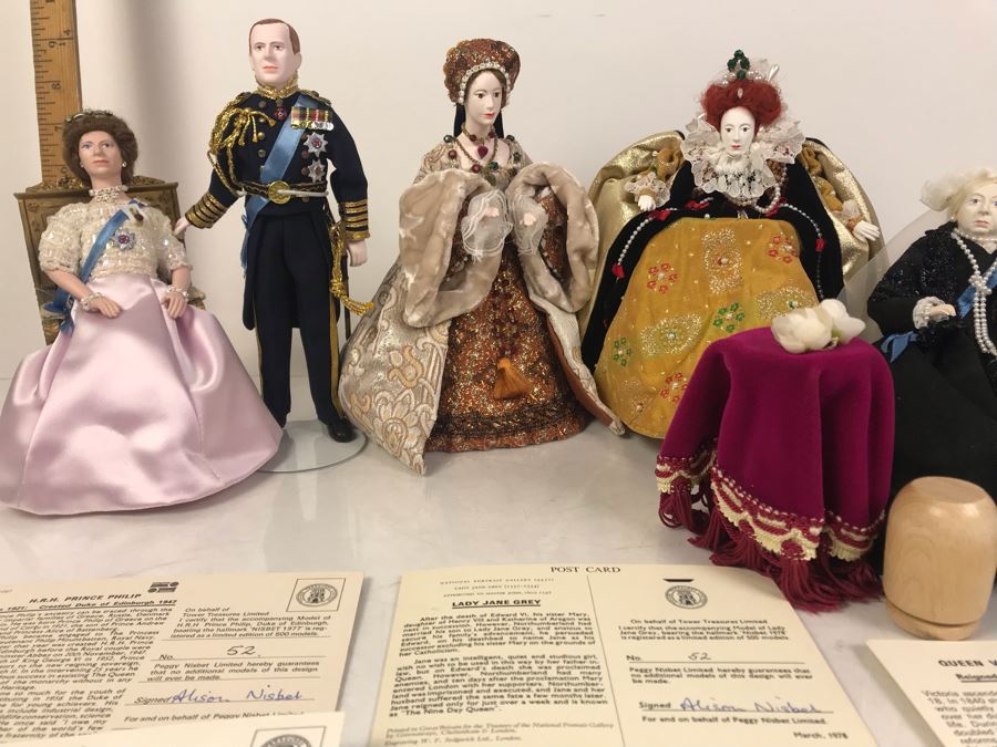 Vintage 1970's Limited Edition Peggy Nisbet Dolls With Certificates Of Authenticity: Queen Elizabet I, Queen Victoria, H.R.H. Prince Philip, H.M. Queen Elizabeth II And Lade Jane Grey All Signed By Alison Nisbet On Cert [Photo 32]