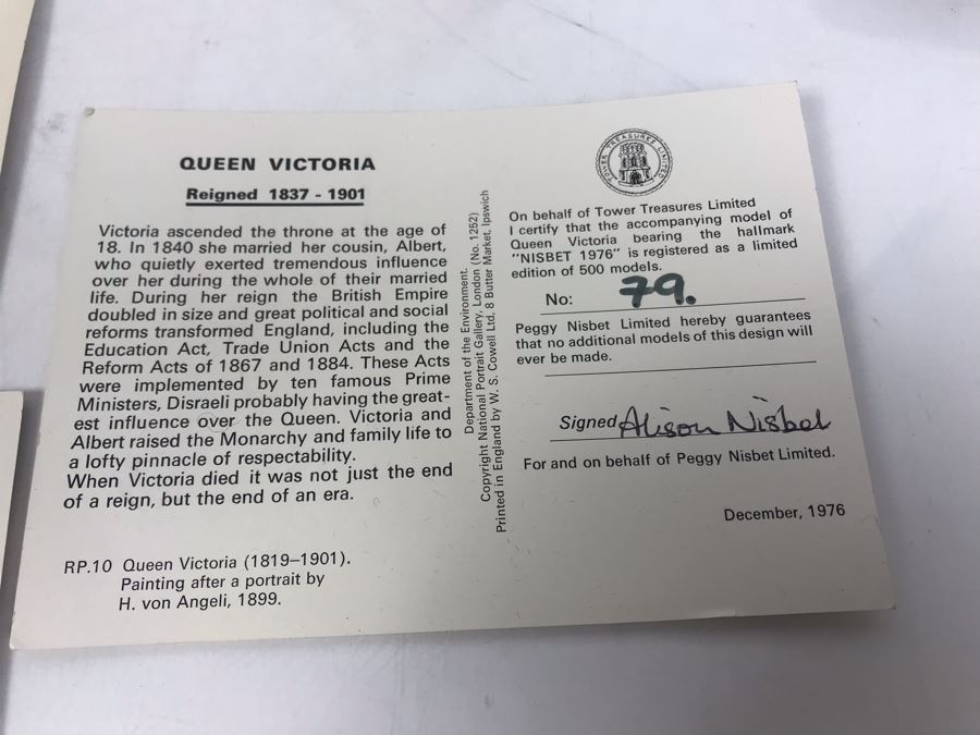 Vintage 1970's Limited Edition Peggy Nisbet Dolls With Certificates Of Authenticity: Queen Elizabet I, Queen Victoria, H.R.H. Prince Philip, H.M. Queen Elizabeth II And Lade Jane Grey All Signed By Alison Nisbet On Cert [Photo 27]