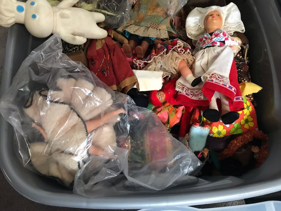 MEGA Vintage Doll Lot With House Of Nisbet H.R.H. Pricess of Wales Doll, International Dolls, Pillsbury Doughboy Doll And Tons More - 8 Tubs Filled! - See Photos [Photo 32]