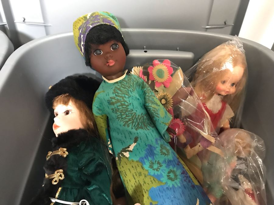 MEGA Vintage Doll Lot With House Of Nisbet H.R.H. Pricess of Wales Doll, International Dolls, Pillsbury Doughboy Doll And Tons More - 8 Tubs Filled! - See Photos [Photo 4]