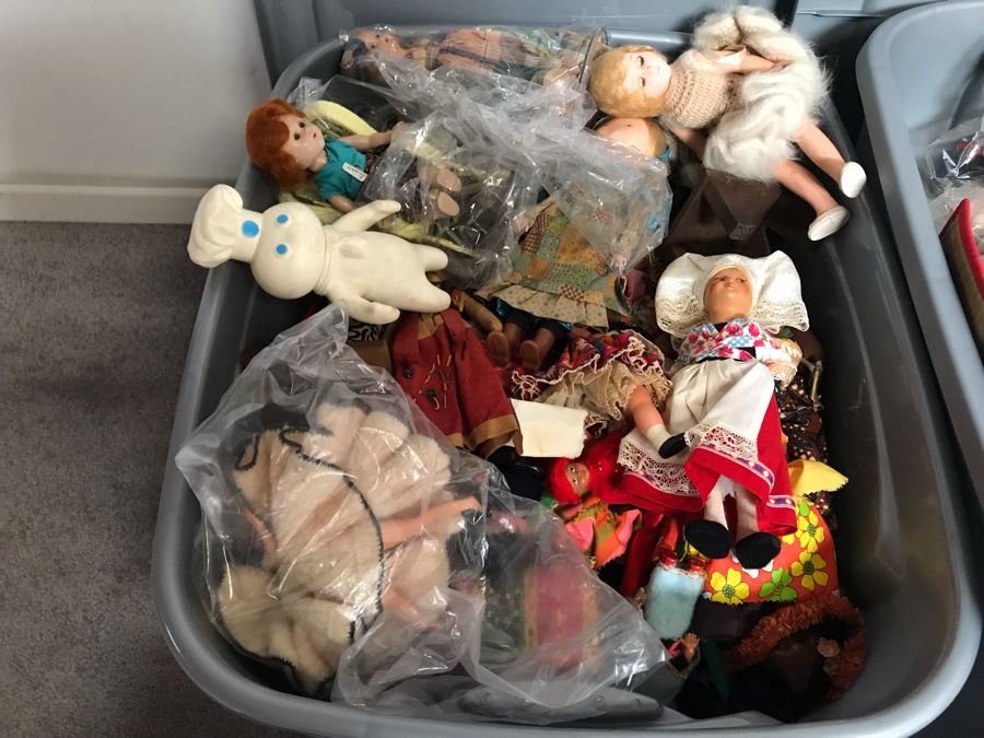 MEGA Vintage Doll Lot With House Of Nisbet H.R.H. Pricess of Wales Doll, International Dolls, Pillsbury Doughboy Doll And Tons More - 8 Tubs Filled! - See Photos [Photo 29]