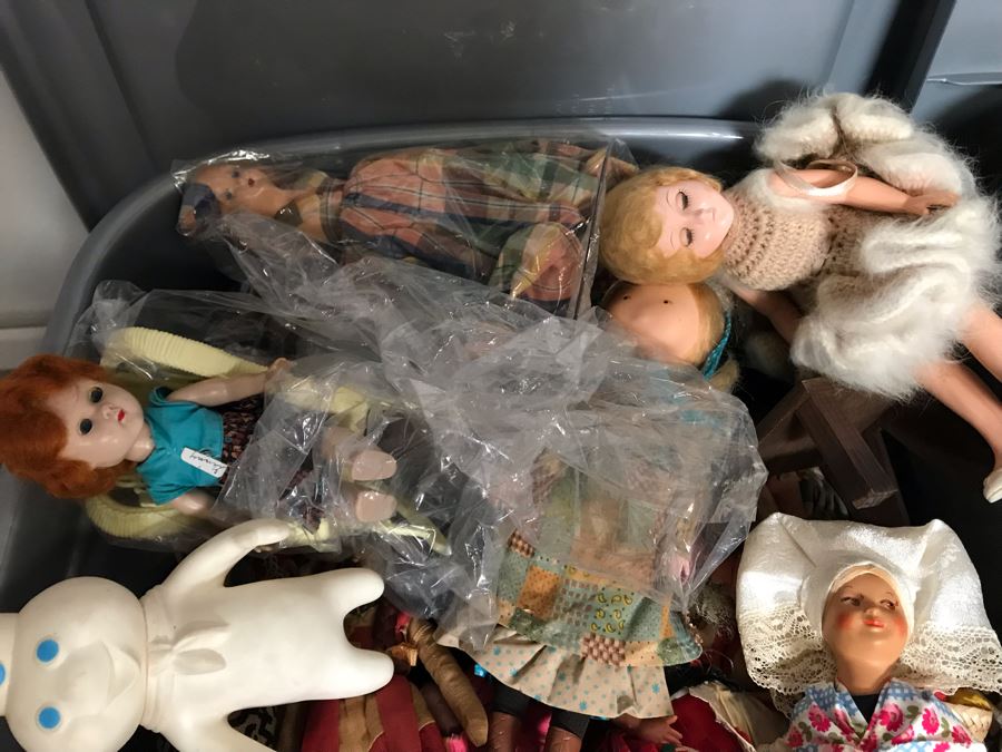 MEGA Vintage Doll Lot With House Of Nisbet H.R.H. Pricess of Wales Doll, International Dolls, Pillsbury Doughboy Doll And Tons More - 8 Tubs Filled! - See Photos [Photo 30]