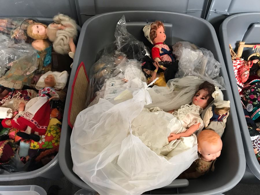 MEGA Vintage Doll Lot With House Of Nisbet H.R.H. Pricess of Wales Doll, International Dolls, Pillsbury Doughboy Doll And Tons More - 8 Tubs Filled! - See Photos [Photo 19]