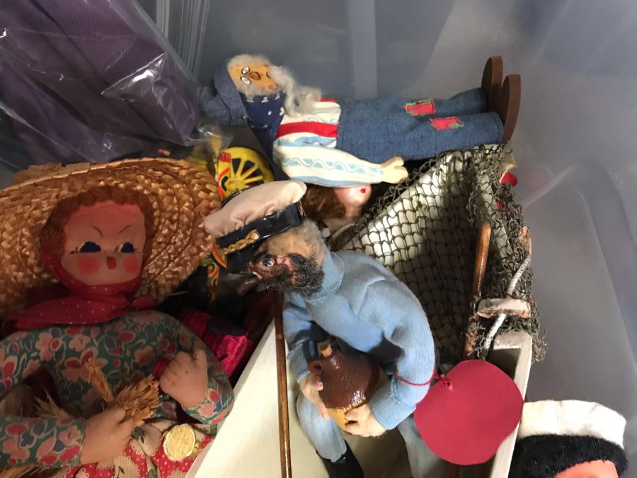 MEGA Vintage Doll Lot With House Of Nisbet H.R.H. Pricess of Wales Doll, International Dolls, Pillsbury Doughboy Doll And Tons More - 8 Tubs Filled! - See Photos [Photo 26]