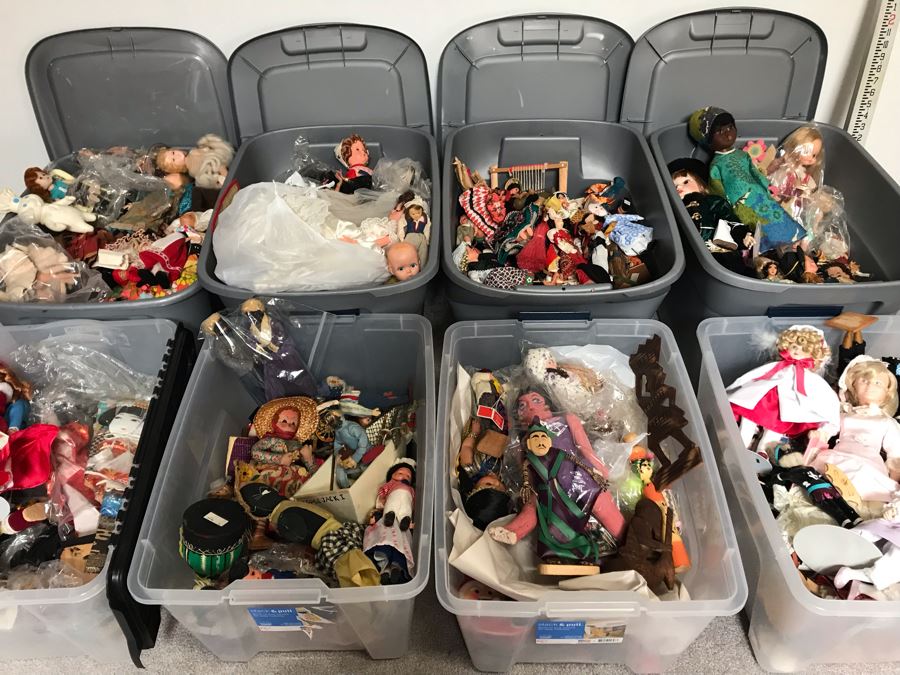 MEGA Vintage Doll Lot With House Of Nisbet H.R.H. Pricess of Wales Doll, International Dolls, Pillsbury Doughboy Doll And Tons More - 8 Tubs Filled! - See Photos [Photo 2]