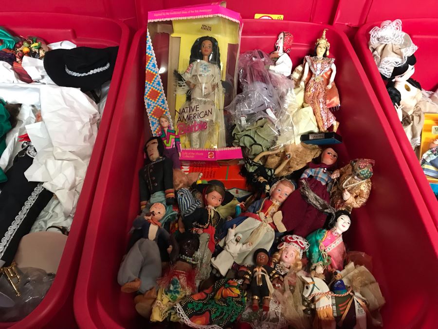 MEGA Vintage Doll Lot With 30' Mattel Marie Osmond Doll, Native American Barbie Doll, International Dolls, Disney Dolls And Tons More - 6 Large Tubs Filled! - See Photos [Photo 3]
