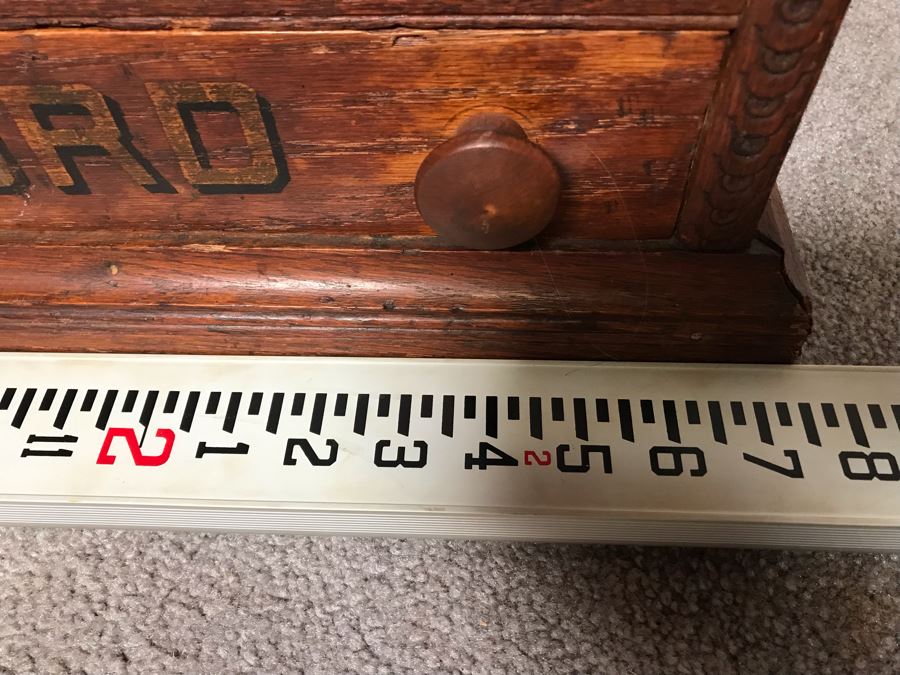 Stunning Large Vintage Willimantic Advertising Wooden Spool Cabinet Desk With Hinged Top And 4-Drawers Willimantic Six Cord Star Thread - Desk Top Needs New Leather 31'W X 24'D X 26'H [Photo 18]